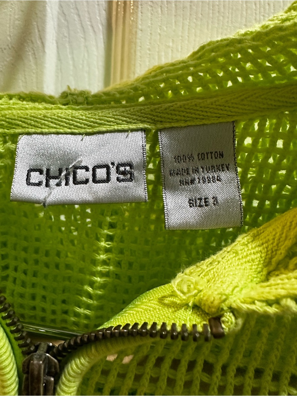 Chicos Sleeveless Full Zip Hooded Net Vest Bright Green Sz 3 (XL) - Picture 2 of 6